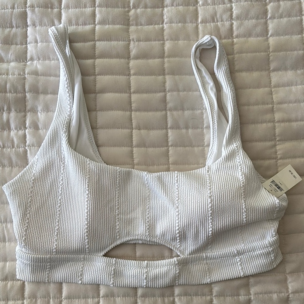 Aerie White Ribbed swim top with Cutout Detail NWT